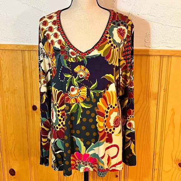 Johnny Was Janie Vibrant Floral Long Sleeve Top Sz-L - Picture 2 of 10